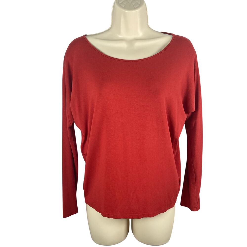 Eileen Fisher T-shirt XS Red Viscose Stretch Dolman Long Sleeve Tee Minimalist